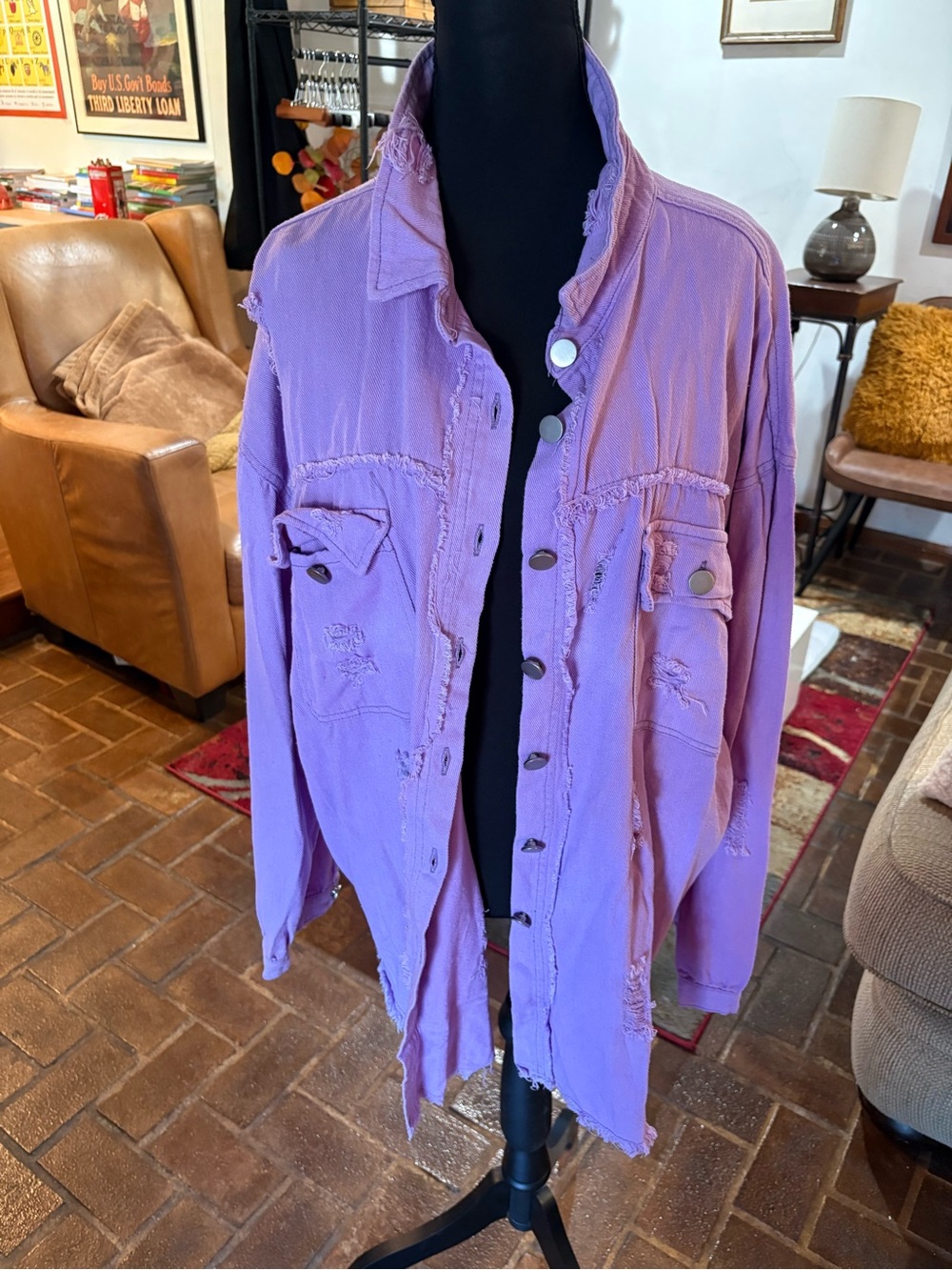 Distressed Lavender Button-Up Jacket